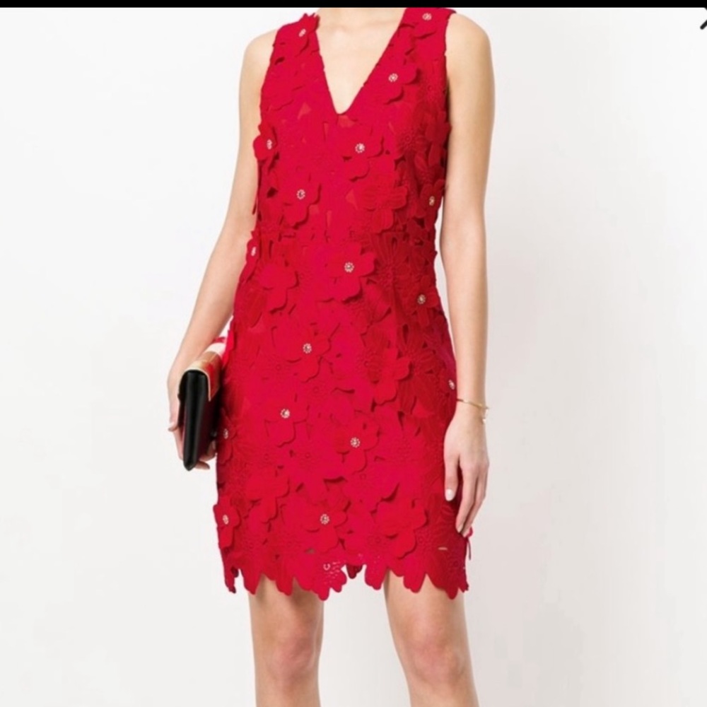 Micheal kors red floral appliqué dress
